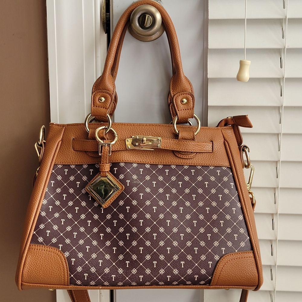 Danbury Mint Handbag Purse Medium Caramel Espresso Customized Initial T /Torres